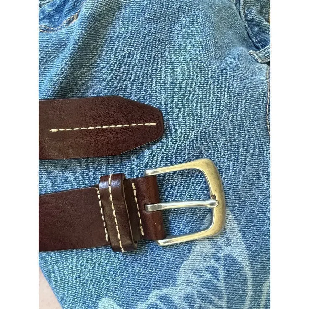 Fossil brown leather belt‎ silver hardware and detail size M